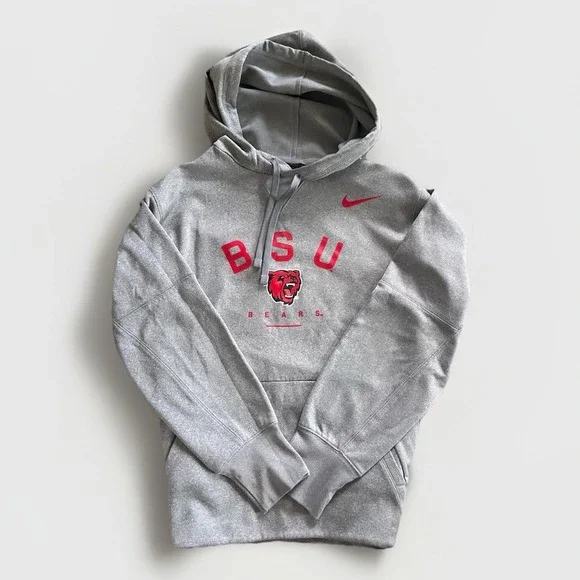 NIKE Dri-Fit BSU Bears Hoodie S Gray Red Fleece Graphic Athletic Gym Warm Sports - Picture 1 of 7